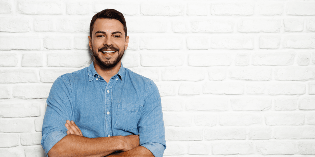 Happy Man in blue shirt